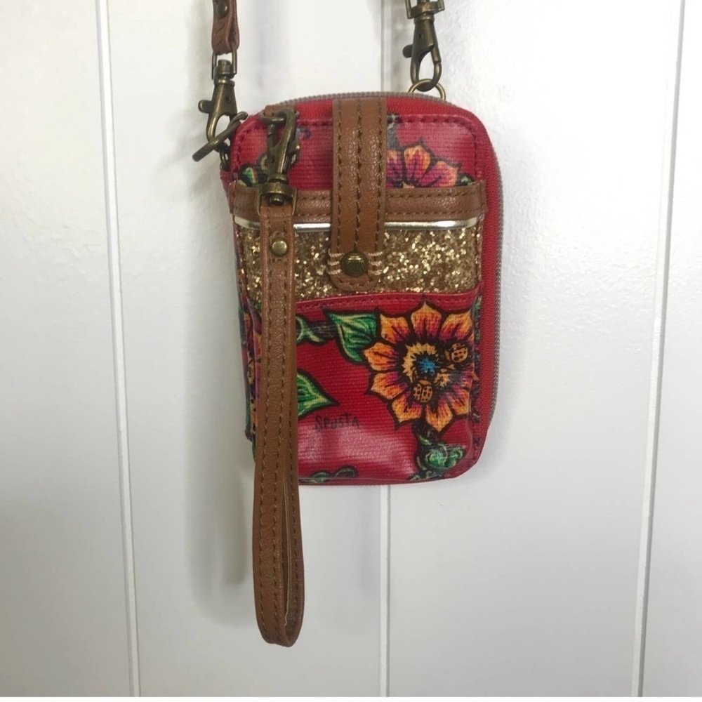 Sakroots Zip Around Wrislet Convertible Cross body Wallet - Flower and Glitter